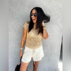 J. Crew Tan and Cream Knit Top